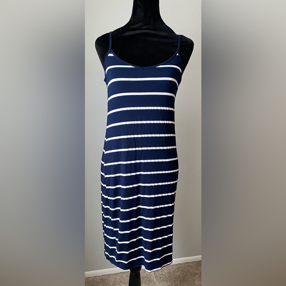 One Clothing Navy and White Stretch Cami MIDI Dress
